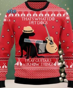 Dog Play Guitar Ugly Christmas Sweater Adults Red, hoodie, sweater, long sleeve and tank top Dog Play Guitar Ugly Christmas Sweater Adults Red