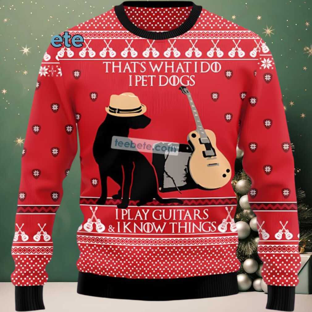 Dog Play Guitar Ugly Christmas Sweater Adults Red, hoodie, sweater, long sleeve and tank top Dog Play Guitar Ugly Christmas Sweater Adults Red