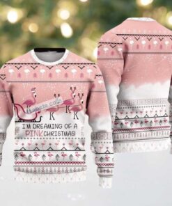 Dreaming Of A Pink Vacation Flamingo Ugly Christmas Sweater