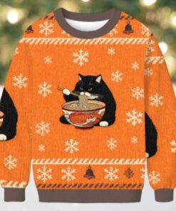 Fat Cat Eating Ramen Christmas Ugly Sweatshirt