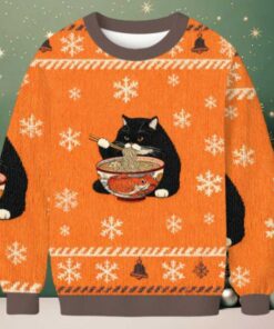 Fat Cat Eating Ramen Christmas Ugly Sweatshirt