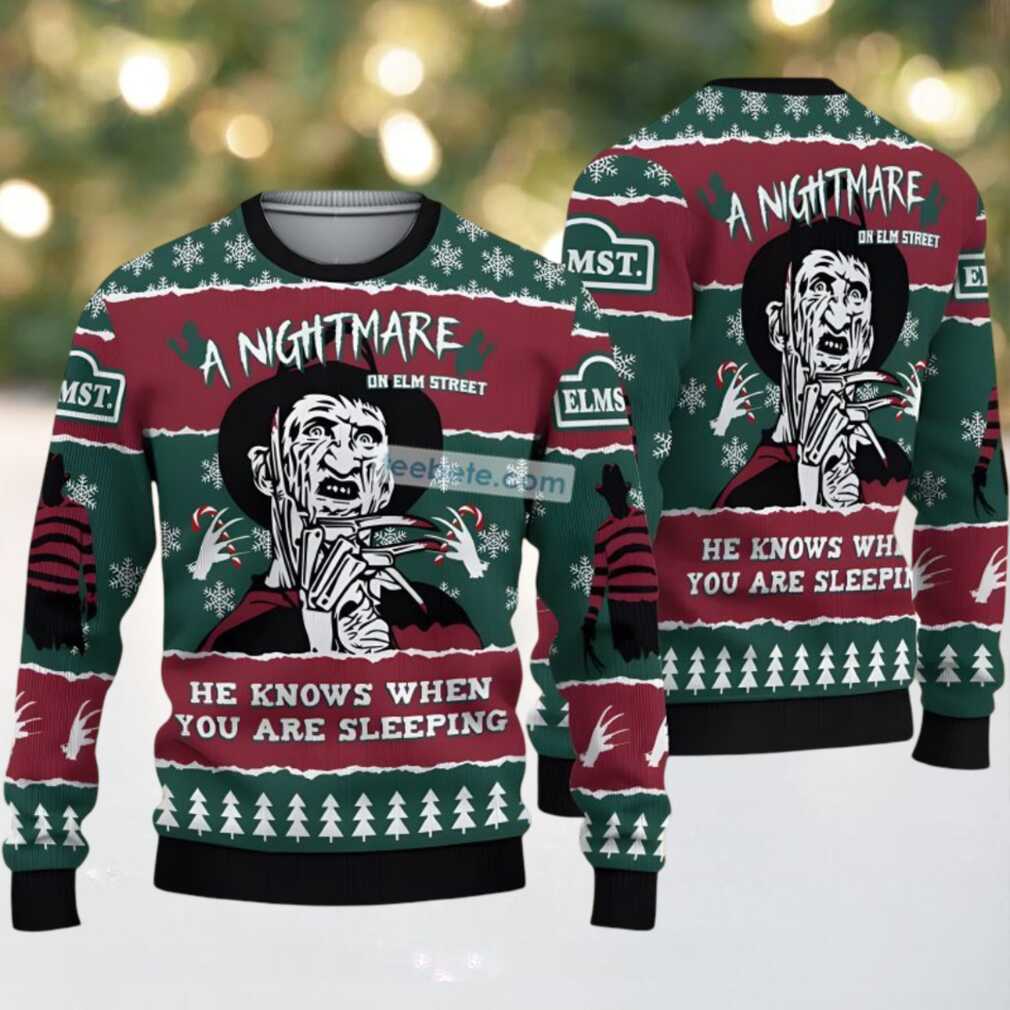 Freddy Krueger A Nightmare On Elm Street Ugly Christmas Sweater Green Red, hoodie, sweater, long sleeve and tank top Freddy Krueger A Nightmare On Elm Street Ugly Christmas Sweater Green Red