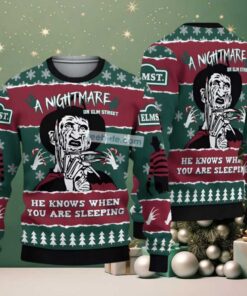 Freddy Krueger A Nightmare On Elm Street Ugly Christmas Sweater Green Red, hoodie, sweater, long sleeve and tank top Freddy Krueger A Nightmare On Elm Street Ugly Christmas Sweater Green Red