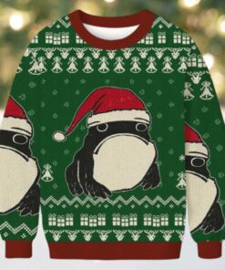 Frog Wearing Santa Hat Green Christmas Ugly Sweatshirt