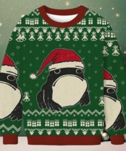 Frog Wearing Santa Hat Green Christmas Ugly Sweatshirt