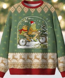 Frogs on Tandem Bicycle Ugly Christmas Sweater