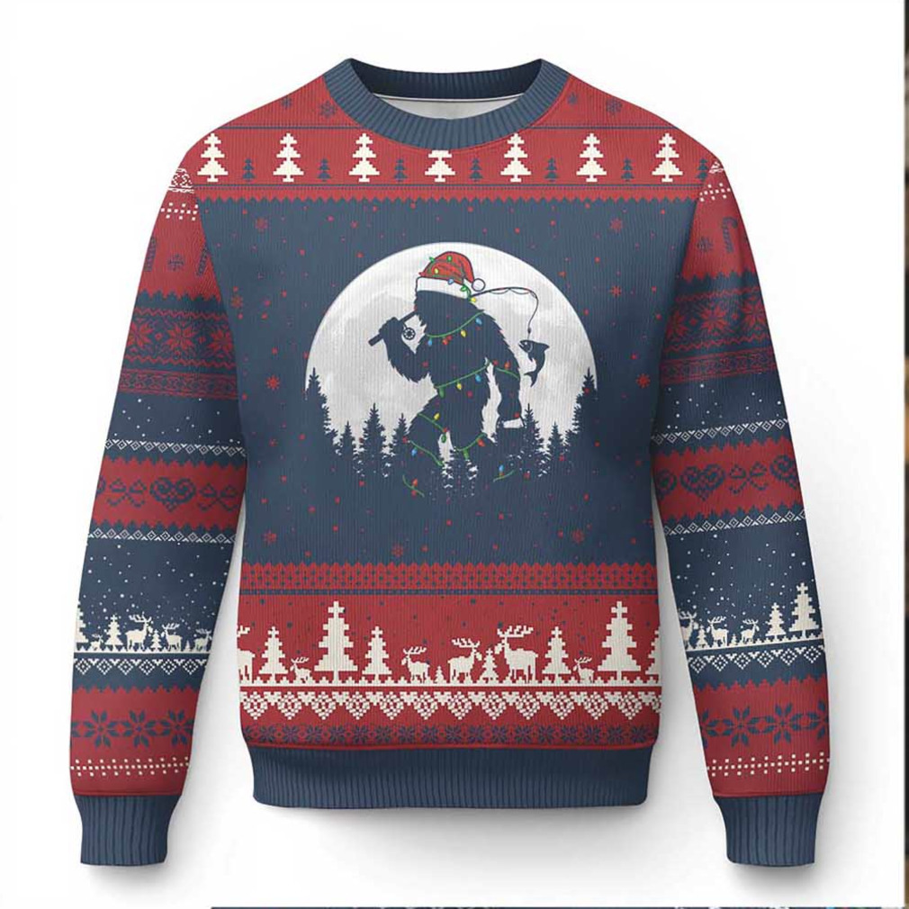 Funny Bigfoot Fishing Xmas Ugly Christmas Sweater Sasquatch Moon Fisherman Funny Bigfoot Fishing Xmas Ugly Christmas Sweater Sasquatch Moon Fisherman