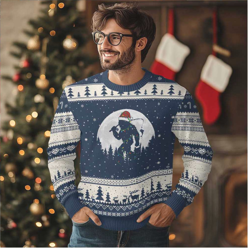 Funny Bigfoot Fishing Xmas Ugly Christmas Sweater Sasquatch Moon Fisherman Funny Bigfoot Fishing Xmas Ugly Christmas Sweater Sasquatch Moon Fisherman