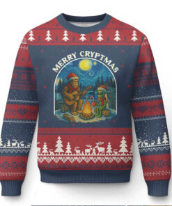 Funny Bigfoot Xmas Ugly Christmas Sweater Sasquatch Alien Merry Cryptmas