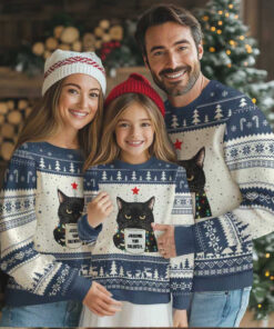 Funny Black Cat Xmas Ugly Christmas Sweater Judging You Silently