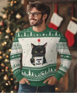 Funny Black Cat Xmas Ugly Christmas Sweater Judging You Silently