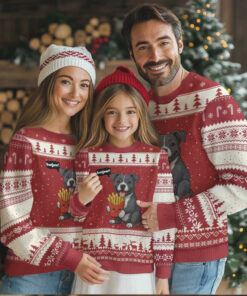 Funny Bonjour French Fries Ugly Christmas Sweater Pitbull Dog Gift