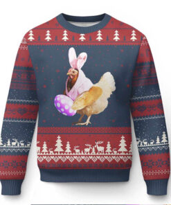 Funny Chicken Bunny Ugly Christmas Sweater Happy Easter Eggs Farm
