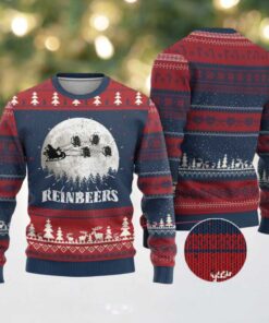 Funny Christmas Beers Ugly Christmas Sweater Reinbeers Santa Sleigh Moon