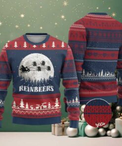 Funny Christmas Beers Ugly Christmas Sweater Reinbeers Santa Sleigh Moon