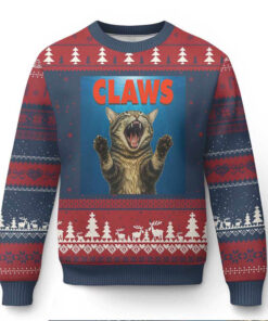 Funny Claws Cat Ugly Christmas Sweater Horror Movie Parody