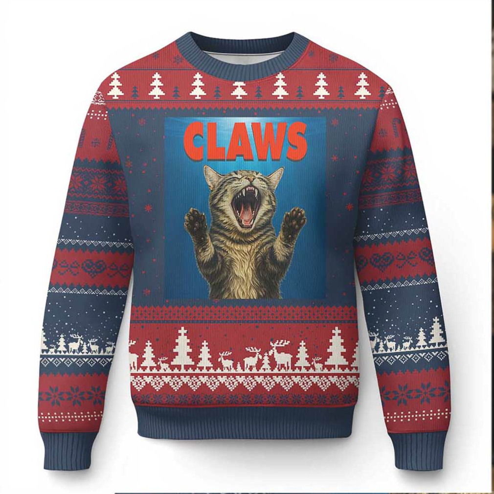 Funny Claws Cat Ugly Christmas Sweater Horror Movie Parody Funny Claws Cat Ugly Christmas Sweater Horror Movie Parody