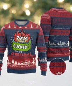 Funny Dumpster Fire Sucked But Yay Christmas 2024 Ugly Christmas Sweater