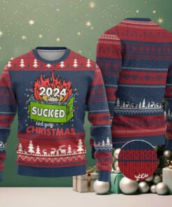 Funny Dumpster Fire Sucked But Yay Christmas 2024 Ugly Christmas Sweater