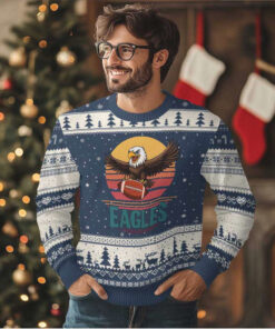Funny Eagle Football Fan Ugly Christmas Sweater Retro Vintage Style