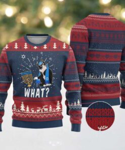 Funny Hanukkah Cat Ugly Christmas Sweater What Hanukcat Chanukah Jewish Festival