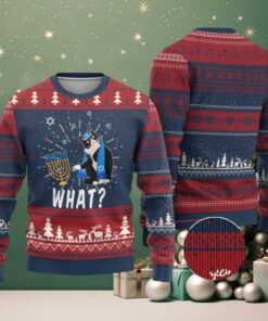 Funny Hanukkah Cat Ugly Christmas Sweater What Hanukcat Chanukah Jewish Festival