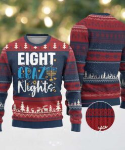 Funny Hanukkah Eight Crazy Nights Ugly Christmas Sweater Menorah David Stars