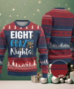 Funny Hanukkah Eight Crazy Nights Ugly Christmas Sweater Menorah David Stars