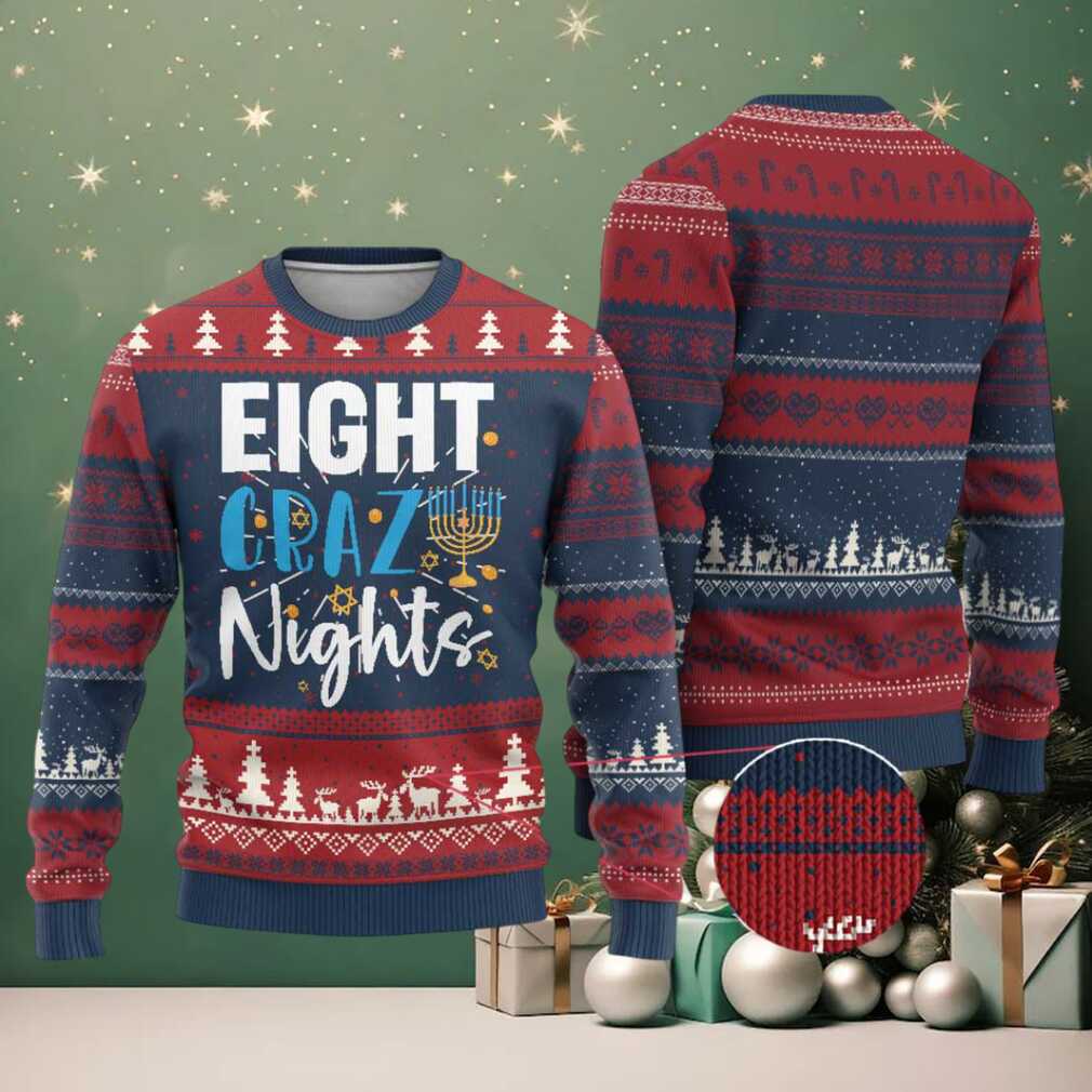 Funny Hanukkah Eight Crazy Nights Ugly Christmas Sweater Menorah David Stars Funny Hanukkah Eight Crazy Nights Ugly Christmas Sweater Menorah David Stars