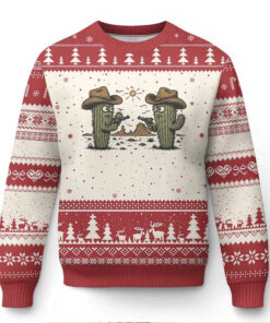 Funny Lone Star Cactus Cowboy Gunfight Gift Ugly Christmas Sweater