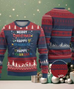 Funny Merry Christmas Happy Hanukkah Happy Kwanzaa Holiday Ugly Christmas Sweater