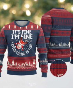 Funny Santa Ugly Christmas Sweater It’s Fine I’m Fine Everything Is Fine