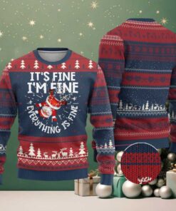 Funny Santa Ugly Christmas Sweater It’s Fine I’m Fine Everything Is Fine
