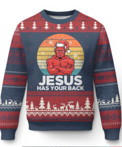 Funny Satan Xmas Ugly Christmas Sweater Jesus Has Your Back Funny Satan Xmas Ugly Christmas Sweater Jesus Has Your Back