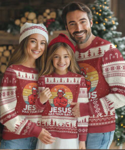 Funny Satan Xmas Ugly Christmas Sweater Jesus Has Your Back