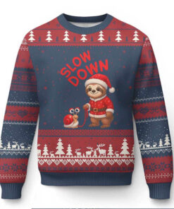 Funny Sloth Snail Xmas Ugly Christmas Sweater Slow Down Xmas