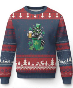 Funny St.Patrick’s Day Raccoon Ugly Christmas Sweater Patrick Drinking Irish