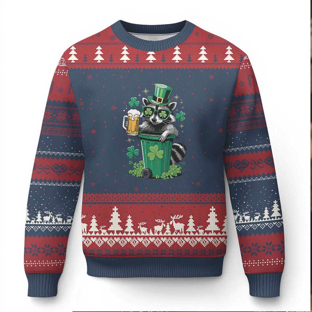 Funny St.Patrick’s Day Raccoon Ugly Christmas Sweater Patrick Drinking Irish Funny St.Patrick’s Day Raccoon Ugly Christmas Sweater Patrick Drinking Irish