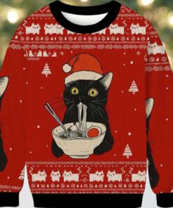 Funny Taking a Cat to Eat Ramen Ugly Christmas Sweater