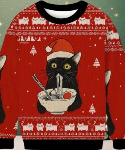 Funny Taking a Cat to Eat Ramen Ugly Christmas Sweater