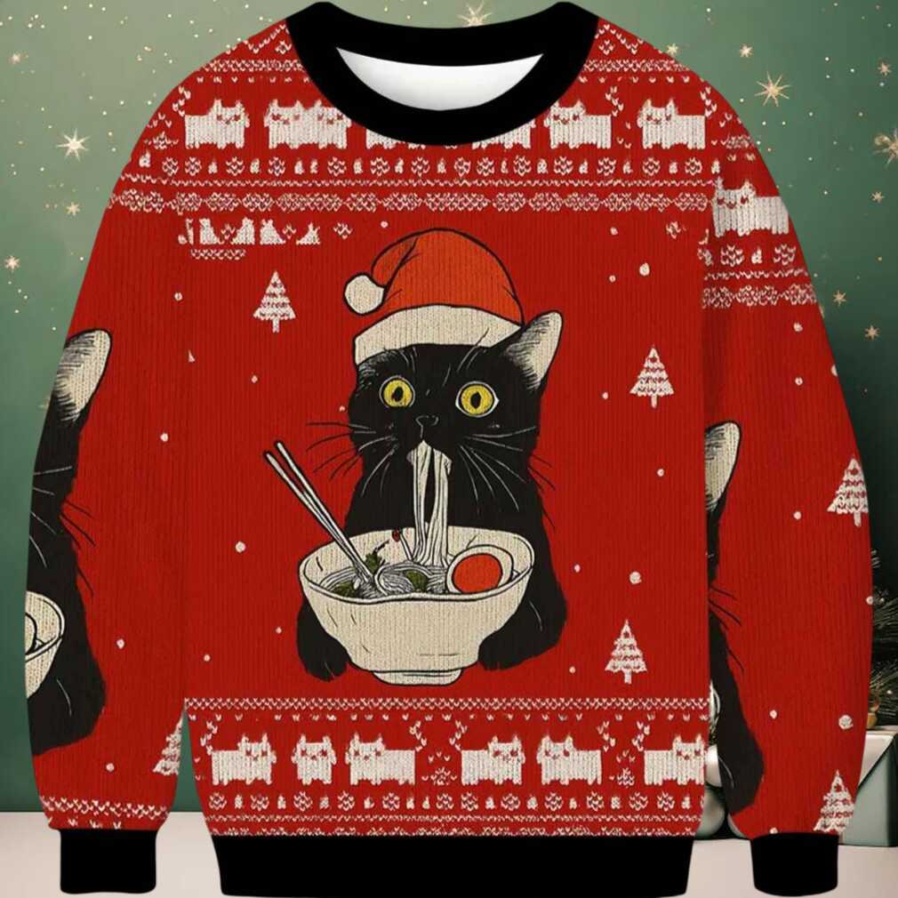 Funny Taking a Cat to Eat Ramen Ugly Christmas Sweater Funny Taking a Cat to Eat Ramen Ugly Christmas Sweater