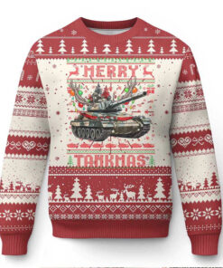 Funny Xmas Military Ugly Christmas Sweater Merry Tankmas Tank Veteran Army
