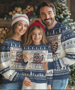 Funny Xmas Raccoon Ugly Christmas Sweater Sorry Santa I’ve Been Feral