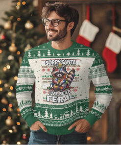 Funny Xmas Raccoon Ugly Christmas Sweater Sorry Santa I've Been Feral
