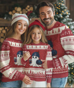 Ghost Halloween Ugly Christmas Sweater Retro Patriots Halloween Costume