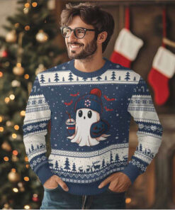 Ghost Halloween Ugly Christmas Sweater Retro Patriots Halloween Costume