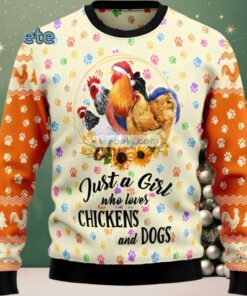 Girl Loves Chickens And Dogs Ugly Sweater Yellow, hoodie, sweater, long sleeve and tank top Girl Loves Chickens And Dogs Ugly Sweater Yellow