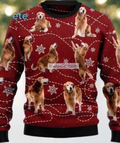 Golden Retriever Dog Dad Mom Ugly Cardigan Christmas Red