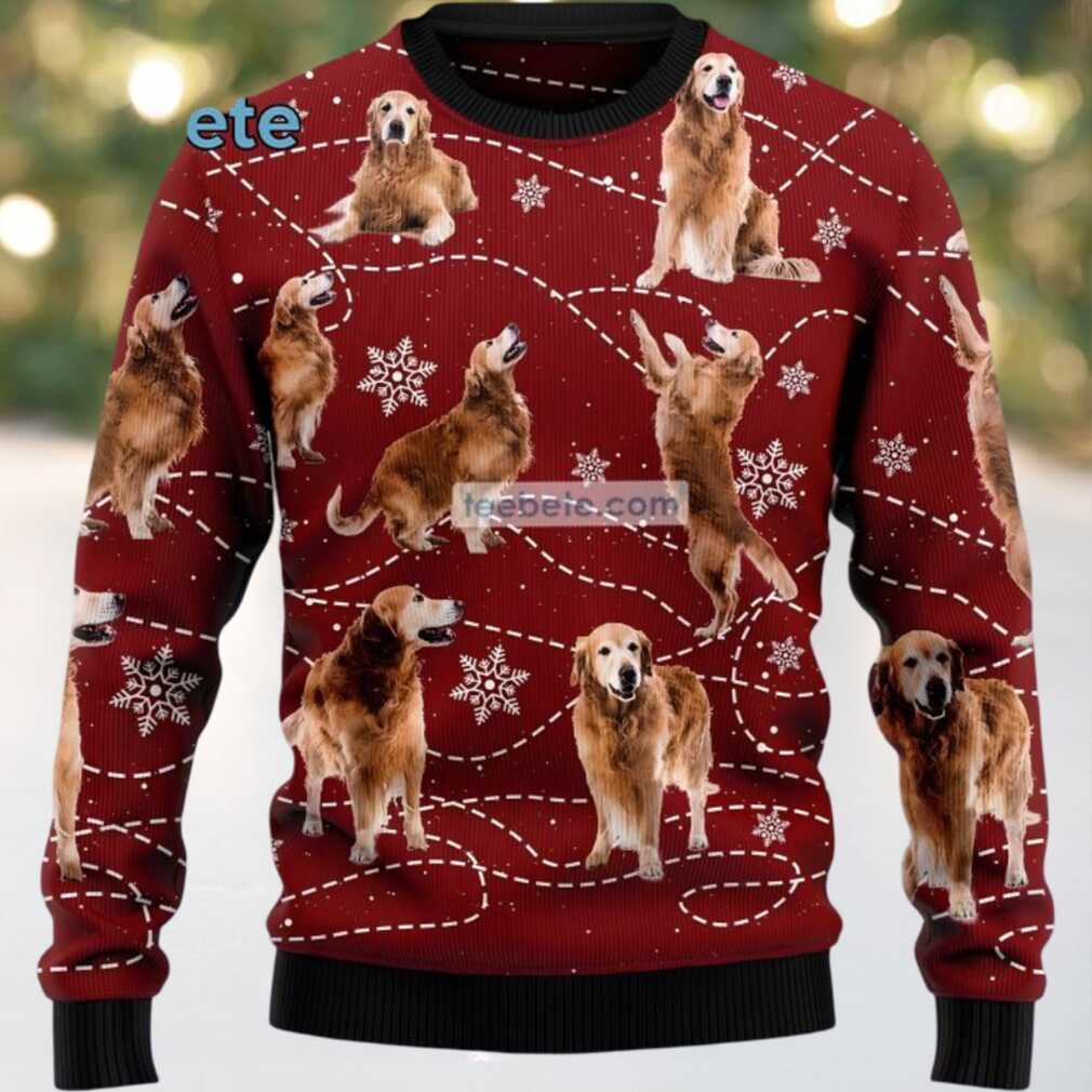 Golden Retriever Dog Dad Mom Ugly Cardigan Christmas Red, hoodie, sweater, long sleeve and tank top Golden Retriever Dog Dad Mom Ugly Christmas Red Cardigan front