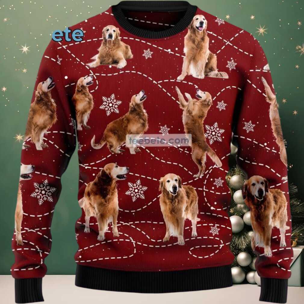 Golden Retriever Dog Dad Mom Ugly Cardigan Christmas Red, hoodie, sweater, long sleeve and tank top Golden Retriever Dog Dad Mom Ugly Christmas Red Cardigan detail